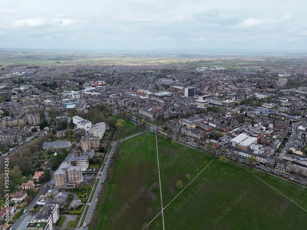 .Harrogate North Yorkshire town UK  establishing aerial shot