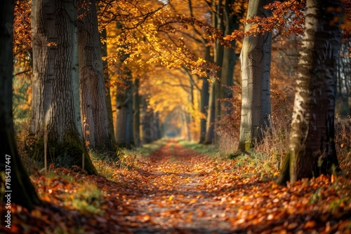 Fall Woods. Tranquil Footpath Through Wooded Landscape