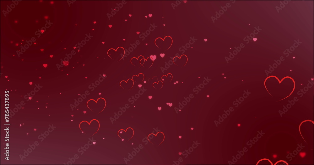 Image of hearts floating over red background