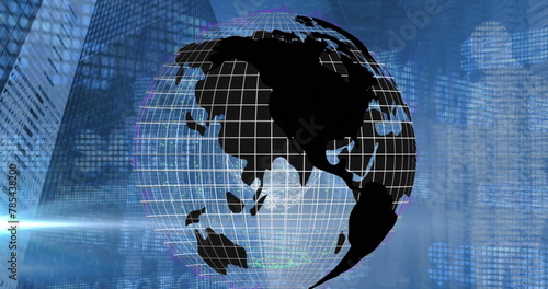 Image of globe over financial data processing