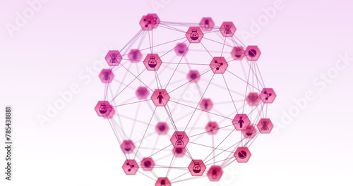 Image of network of connections over pink background photo