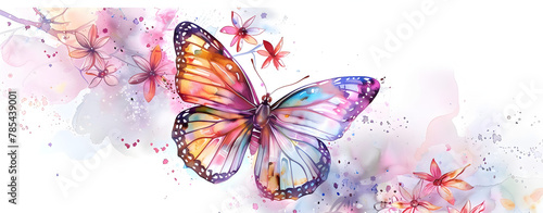 A beautiful butterfly with a purple and pink pattern Watercolor style pastel color different  art tattoo isolated on white background. 