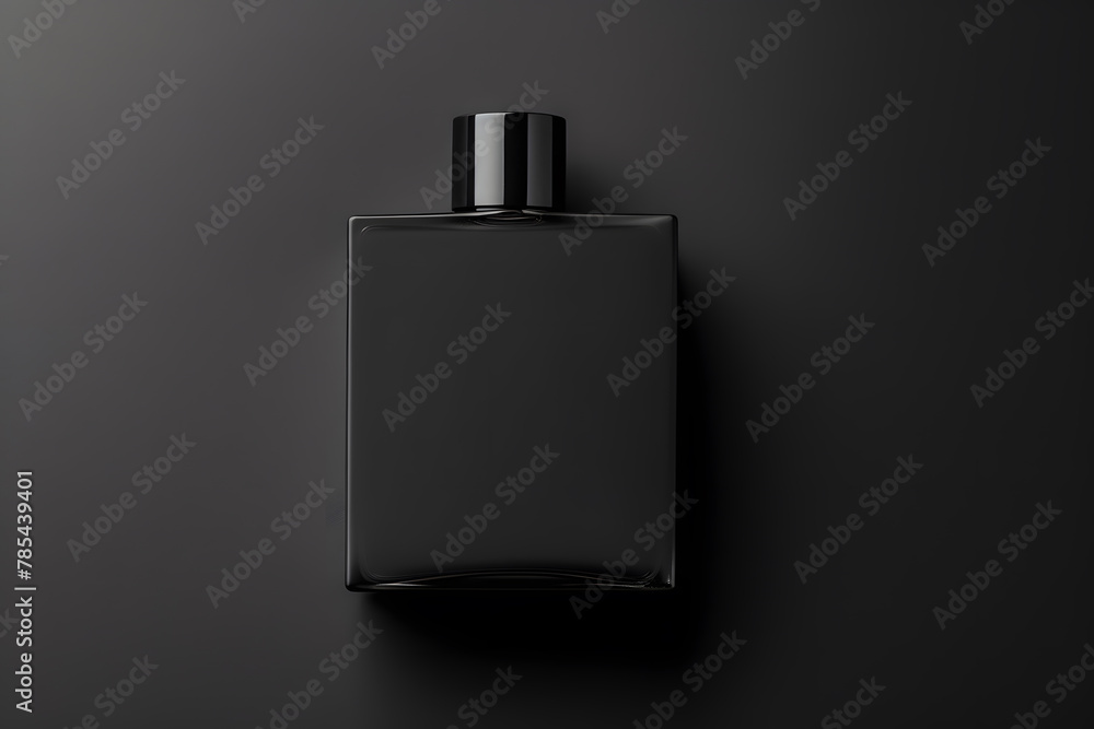 Mockup of black fragrance perfume bottle mockup isolated on dark background Mockup of black fragrance perfume bottle mockup isolated on dark background