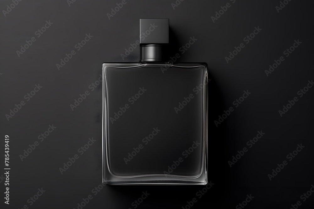 Mockup of black fragrance perfume bottle mockup isolated on dark background Mockup of black fragrance perfume bottle mockup isolated on dark background