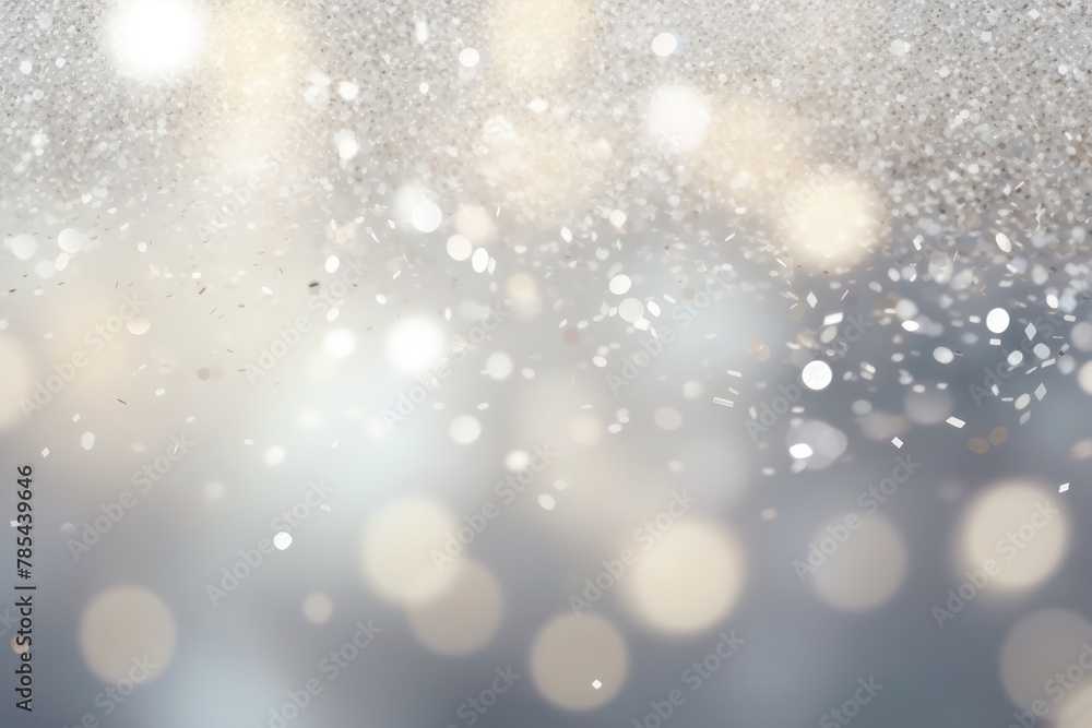 Abstract silver background with bokeh and highlights, festive backdrop. AI generative.
