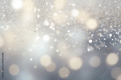 Abstract silver background with bokeh and highlights, festive backdrop. AI generative.