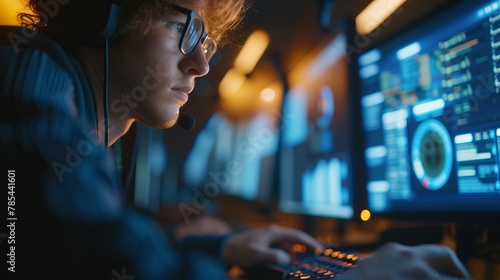 Cybersecurity Analyst Monitoring Live Feeds in SOC