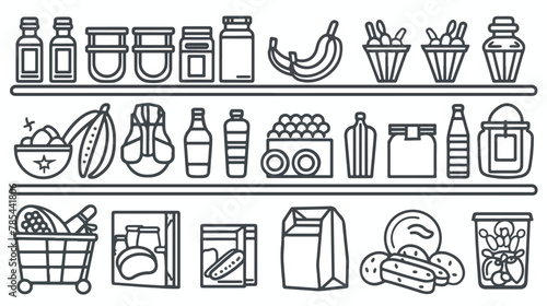Grocery store thin line art icons set. Food selling 
