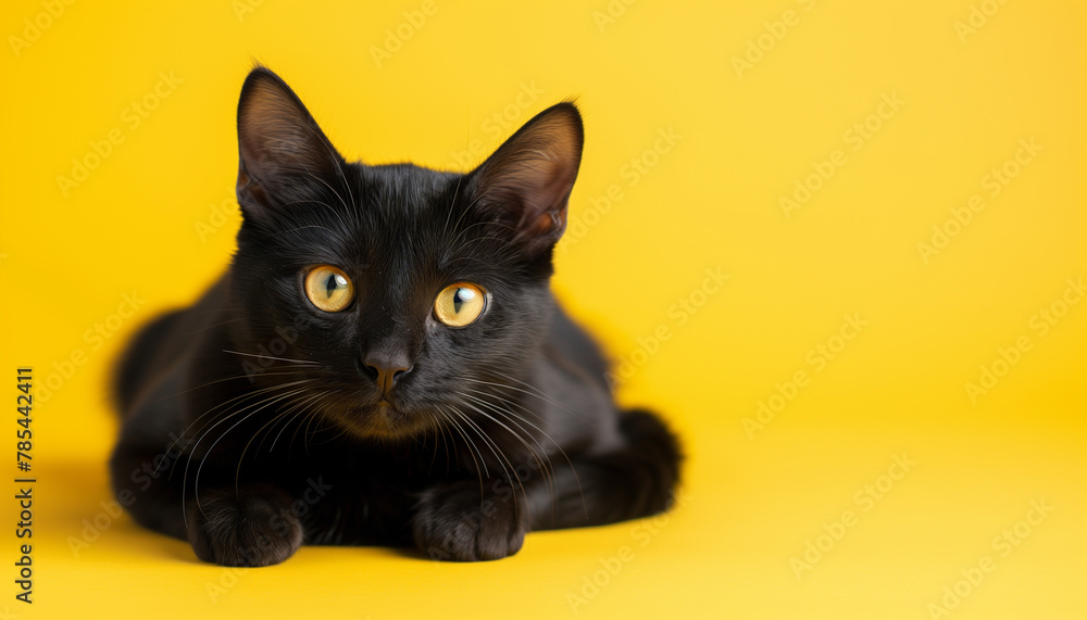 Black cat on yellow background Black cat on yellow background