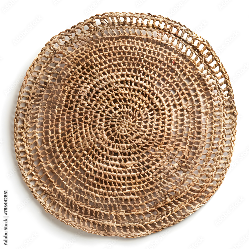Round woven placemat isolated on a white background. Round tablecloth for food Round woven placemat isolated on a white background. Round tablecloth for food