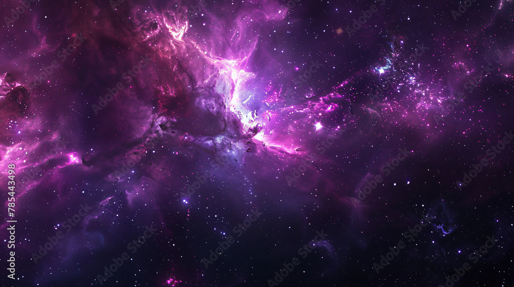 Purple cosmic nebula with shining clusters of stars 