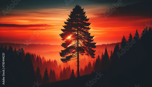 Solitary Pine at Sunset