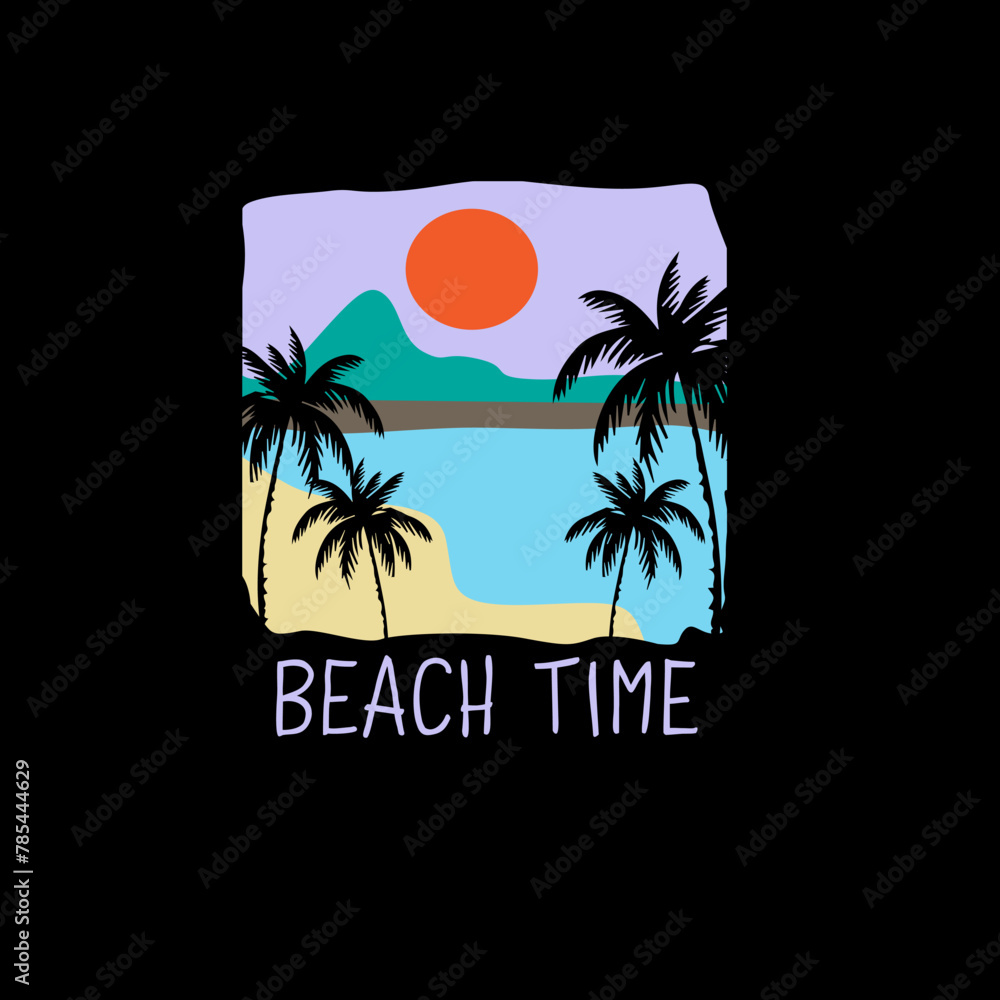 Obraz premium Beach Time Summer sunset palm tree poster