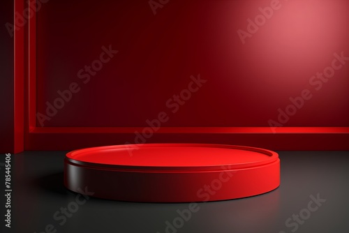 Red podium background, platform for product presentation with empty space on dark studio wall vector