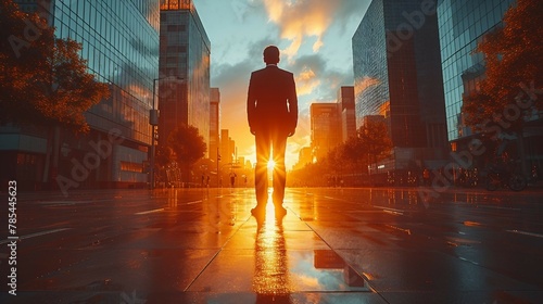 Marketer triumph on cityscape as the backdrop. AI generate illustration photo