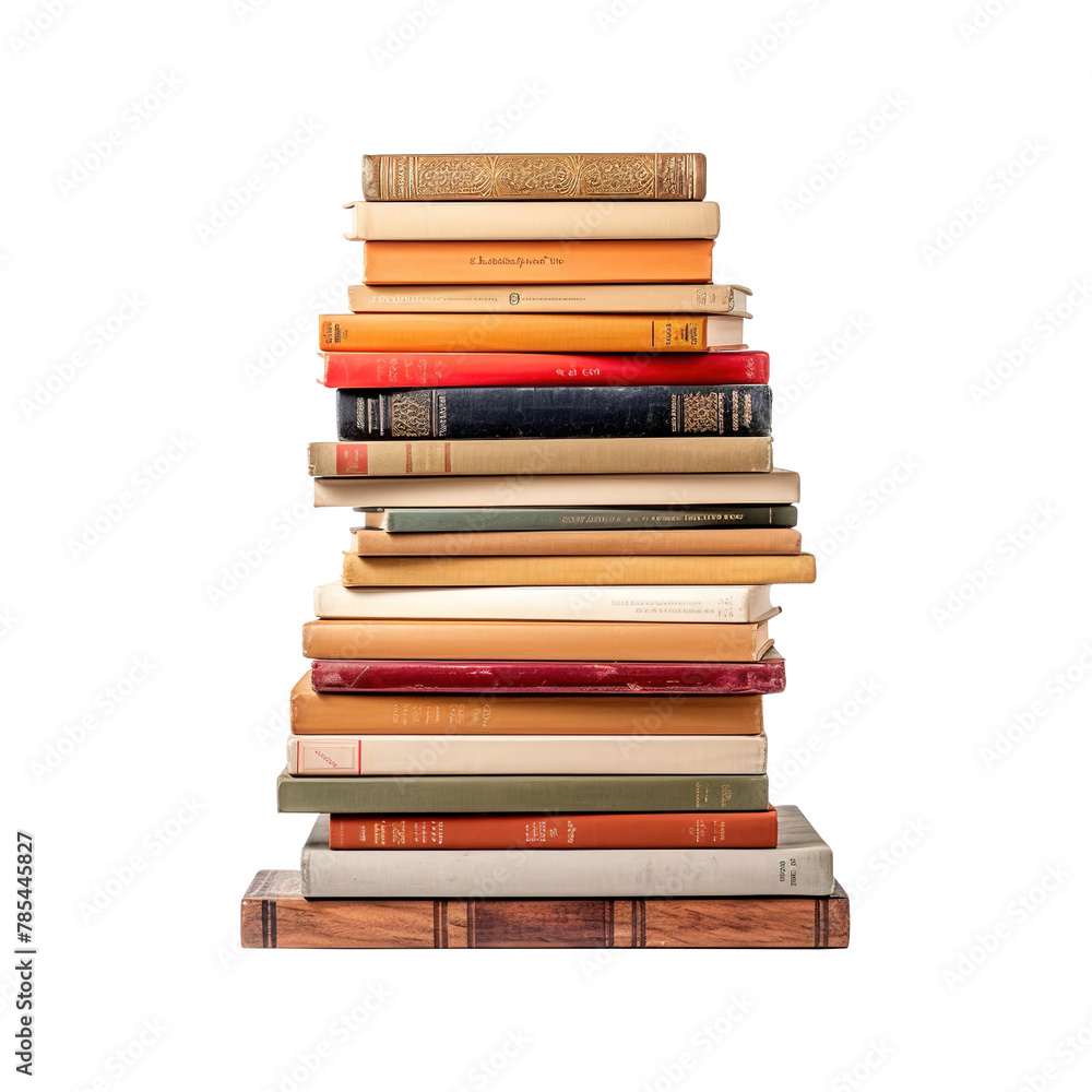 pile of books on transparent background, clipping path, png, 