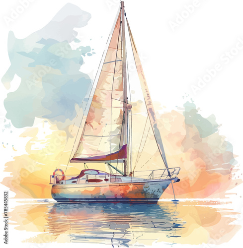 Art paint of sailboat in ocean, mast, watercraft sailing on water