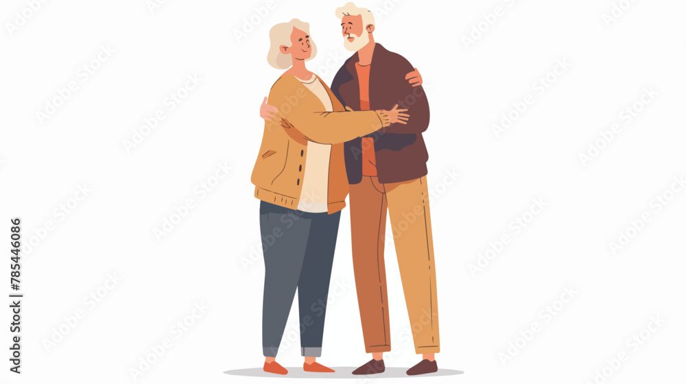 Happy elderly man woman couple in love embracing holding 