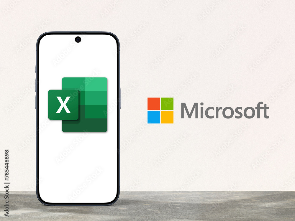 Microsoft Excel logo is displayed on a modern smartphone, Microsoft ...
