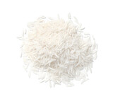 Pile of raw basmati rice isolated on white, top view