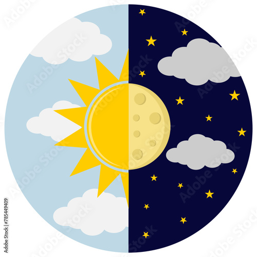 Vector illustration of day and night. Day night concept, sun and moon, day night icon
