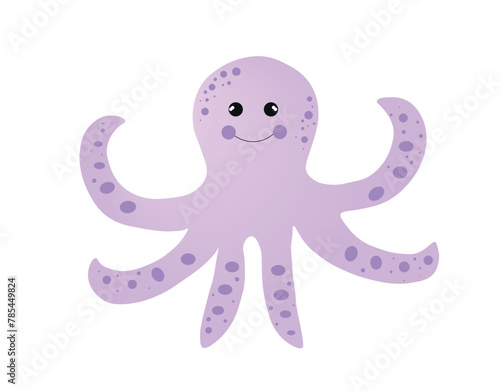 Cute cartoon octopus isolated doodle lilac color vector illustration © Olena