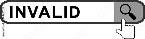 Search banner in word invalid with hand over magnifier icon on white background