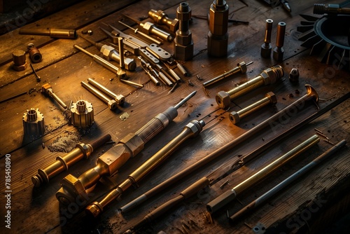 Ultra High Definition Image of Precision Engineering Tools Laid Out on a Vintage Wooden Table, Illuminated by Warm, Perfect Lighting to Celebrate International Engineers Day