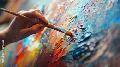 A creative workshop where people are immersed in painting, the vibrant colors and focused expressions underscoring the therapeutic benefits of art.