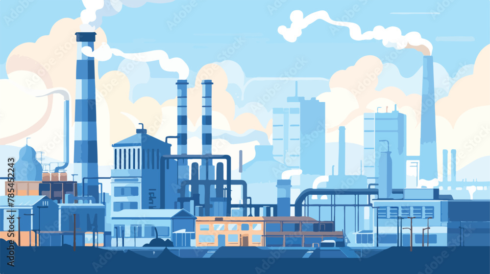 Industrial factory buildings and smoking chimney pipe