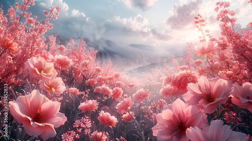 A Lush 3D-Rendered Landscape Bursting with Style ,
Pinkflower blossom HD 8K wallpaper Stock Photographic Image
 photo