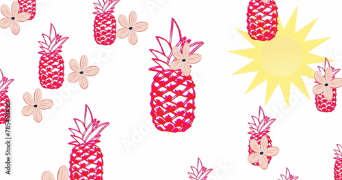 Image of flower icons over sun and pineapples