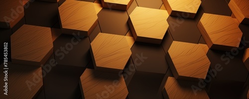 Tan dark 3d render background with hexagon pattern