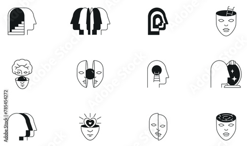 Vector Set of Linear Symbols Related to Find a Solution, Inner Space of Creativity and Personal Development. Minimalist style, design elements and symbols - part 1