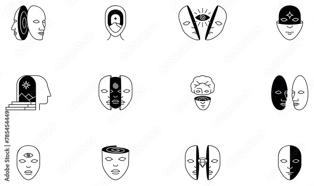 Vector Set of Linear Symbols Related to Find a Solution, Inner Space of Creativity and Personal Development. Minimalist style, design elements and symbols - part 2 Vector Set of Linear Symbols Related to Find a Solution, Inner Space of Creativity and Personal Development. Minimalist style, design elements and symbols - part 2