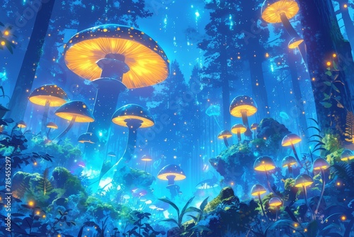 A glowing mushroom forest with bioluminescent mushrooms