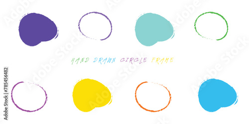 Scribble circle round vector frame. Hand drawn rough scribble effect line. Children color crayon brush stroke frame. Scribble hand drawn grunge doodle color circle set. Vector illustration