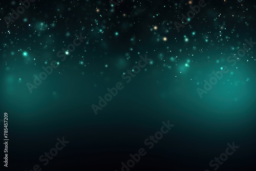 Teal abstract glowing bokeh lights on a black background with space for text or product display