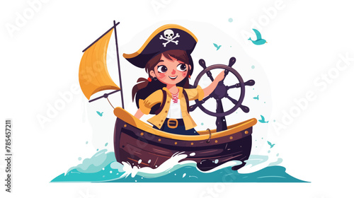 Kids pirate ship with boy and girl captail © Blue