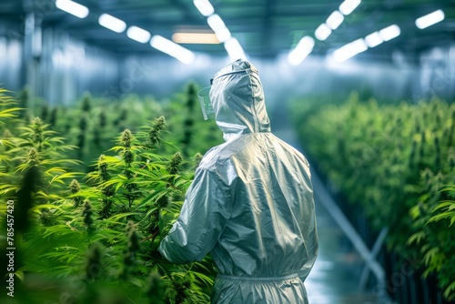 Man in White Raincoat With Marijuana Plants
