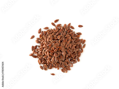 flax seed linseed pile isolated on white top view