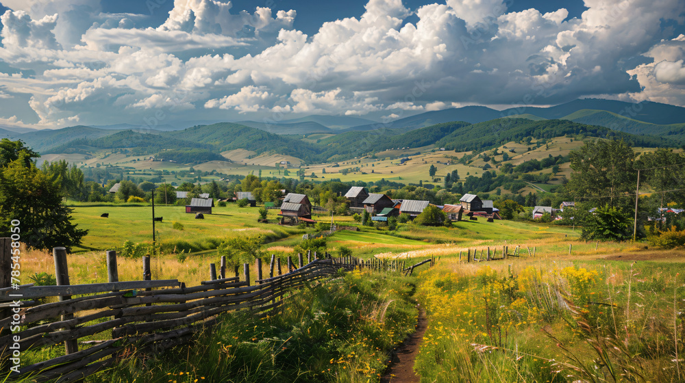Rural view of Vorokhta village in Carpathian mountains
