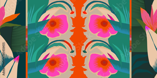 Vibrant exotic flowers pattern. Unique abstract botanical print. Fashionable template for design.  © Irina