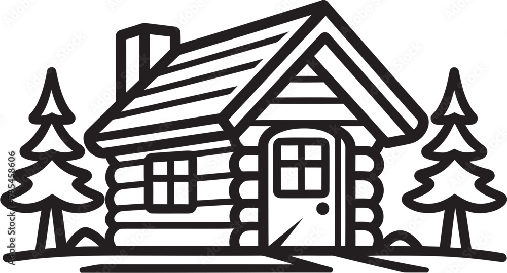 Mountain Tranquility Oasis Vector Illustration of a Wooden Cabin House