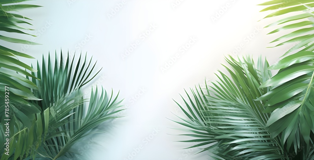 Fototapeta premium palm tree leaves on white wallpaper