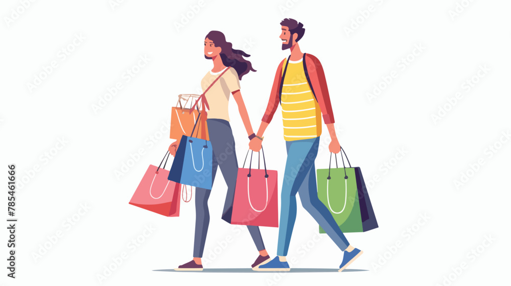 Man  woman family couple walking hand in hand holding bag
