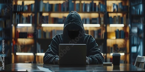 Hooded Hacker Exposing Corporate Corruption and Revealing the Righteous in a Dramatic Moody Digital Environment