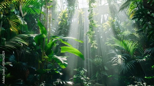 Musical rainforest with instrumentlike plants, symphonic ecosystem