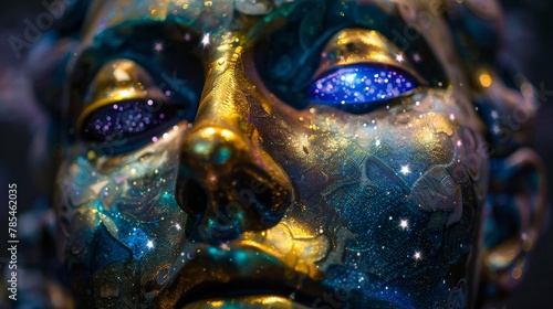 Nebulainfused statue with stars for eyes, galactic guardian, celestial wisdom
