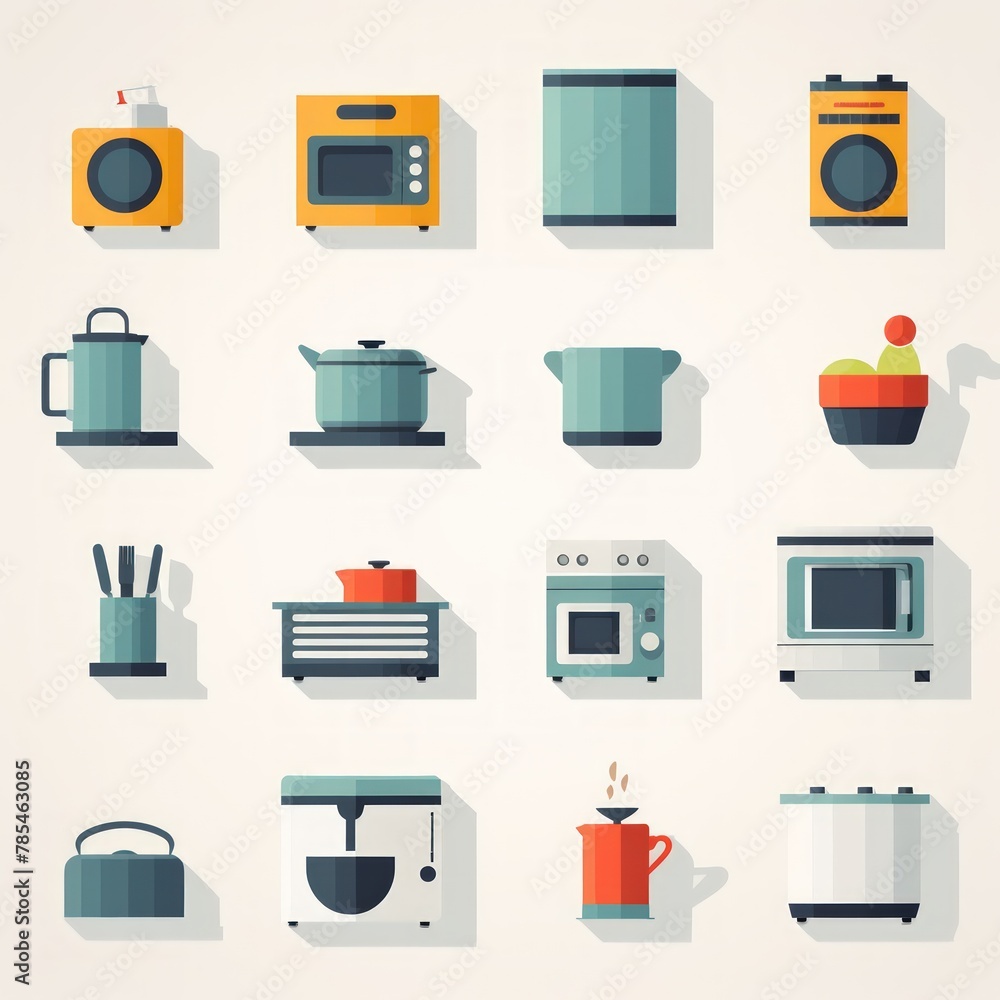 A collection of kitchen appliances, including a microwave, oven, and toaster A collection of kitchen appliances, including a microwave, oven, and toaster